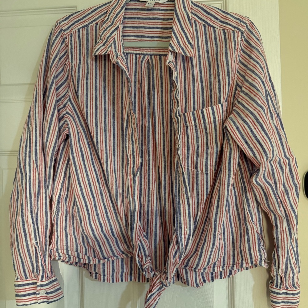 Casual Tie Waist Button Down Top